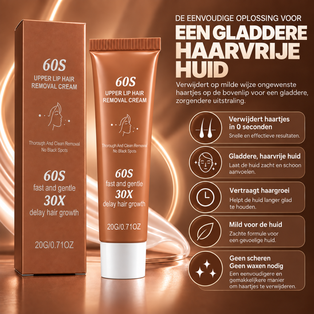 60S hårfjerningscreme | Fjern ansigtshår på 60 sekunder — klinisk dokumenteret og dermatologisk testet